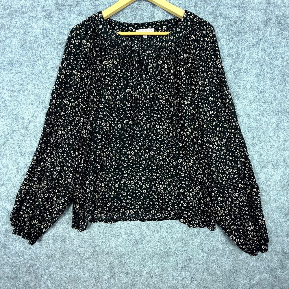 Final Touch Blouse Top Womens Large Black‎ Animal Print Flowy Office Chic